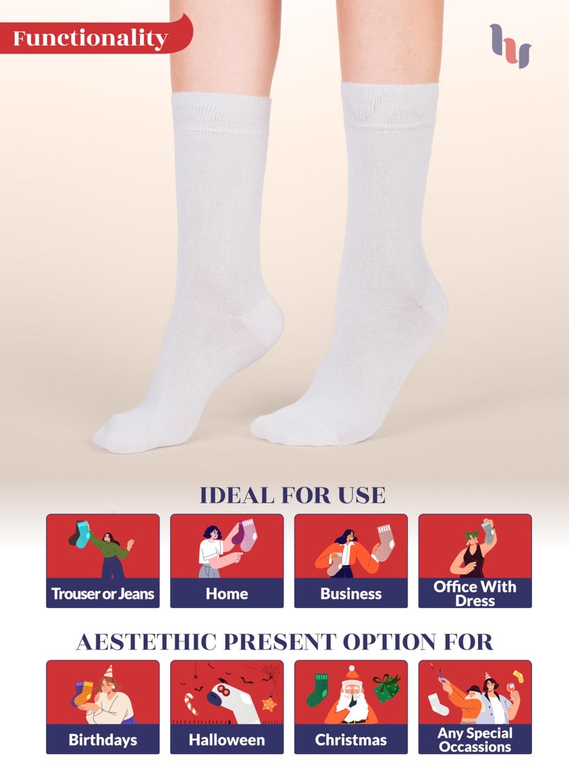 Hugh Ugoli Women Rayon Dress Socks, Extremely Soft Thin Crew Socks for Business, Trouser & Casual, Non-Binding & Breathable, White, 3 Pairs, Shoe Size: 9-12 - Image 5
